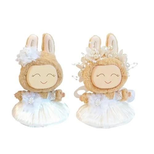 White Tiered Tulle 17cm Doll Clothes For Labubu Girl| Evening Dress Princess Dress Set Ethereal Bridal Outfit With Headband, Accessories Fits 5.9-6.7 Inch Doll Clothes Compatible With Labubu