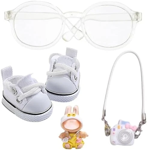 Doll Accessories Set For Labubu Included Mini Glasses, Camera And Mini Shoes For Doll, Dress Up Accessories For 17cm Doll, Mini Costume Supplies For Doll (Black) 6 Doll Accessories Set For Labubu Included Mini Glasses, Camera And Mini Shoes For Doll, Dress Up Accessories For 17cm Doll, Mini Costume Supplies For Doll (Black) - Image 6