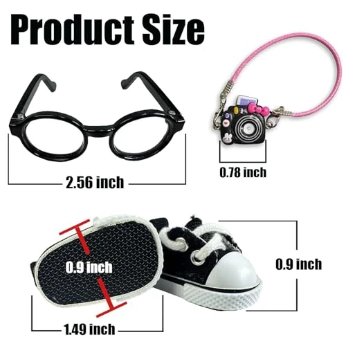 Doll Accessories Set For Labubu Included Mini Glasses, Camera And Mini Shoes For Doll, Dress Up Accessories For 17cm Doll, Mini Costume Supplies For Doll (Black) 4 Doll Accessories Set For Labubu Included Mini Glasses, Camera And Mini Shoes For Doll, Dress Up Accessories For 17cm Doll, Mini Costume Supplies For Doll (Black) - Image 4