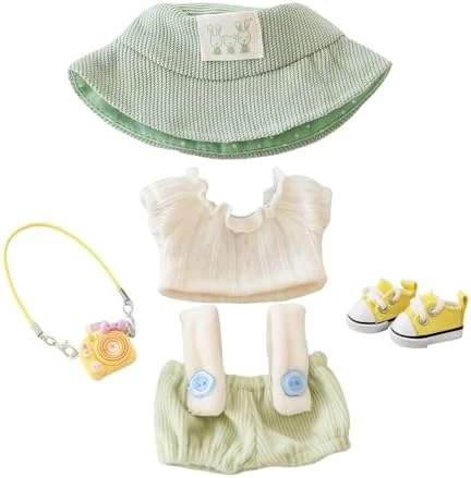 Clothes For Dolls Accessories (No Doll), Cute Outfit Set 3 Pieces Bib Pants Suitable For 15 & 17cm Doll Suit, Stylish Dress Up Overalls Doll Clothing Set Replacement With Hat Clothes Green 12 Clothes For Dolls Accessories (No Doll), Cute Outfit Set 3 Pieces Bib Pants Suitable For 15 & 17cm Doll Suit, Stylish Dress Up Overalls Doll Clothing Set Replacement With Hat Clothes Green - Image 12