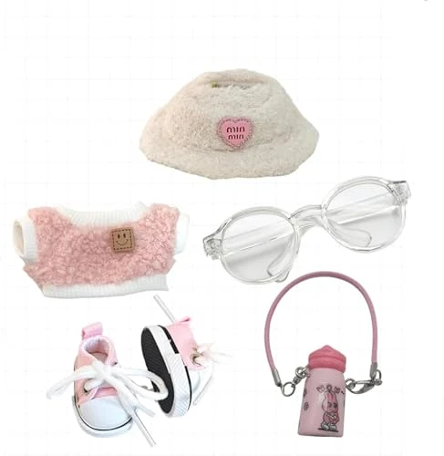 Clothes For Labub, 5-Piece 17cm Clothes For Labub Set With Accessories – Includes Light Pink Velvet Heart Hat, Mini Camera, Glasses & Canvas Shoes (Doll Not Included)(A) 2 Clothes For Labub, 5-Piece 17cm Clothes For Labub Set With Accessories – Includes Light Pink Velvet Heart Hat, Mini Camera, Glasses & Canvas Shoes (Doll Not Included)(A) - Image 2