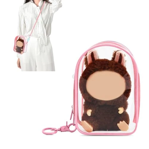 Protective Case For Plush Doll, Clear Hanging Display Case, Crossbody Doll Storage Bag, PVC Storage Case Cover For Figures, Dolls (Pink) 1 Protective Case For Plush Doll, Clear Hanging Display Case, Crossbody Doll Storage Bag, PVC Storage Case Cover For Figures, Dolls (Pink)