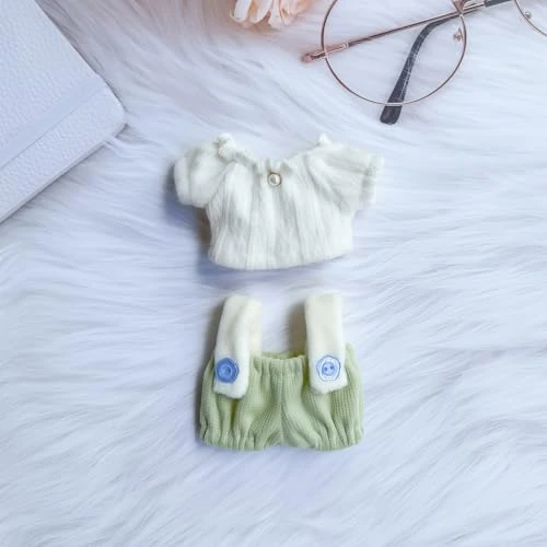 Clothes For Dolls Accessories (No Doll), Cute Outfit Set 3 Pieces Bib Pants Suitable For 15 & 17cm Doll Suit, Stylish Dress Up Overalls Doll Clothing Set Replacement With Hat Clothes Green 2 Clothes For Dolls Accessories (No Doll), Cute Outfit Set 3 Pieces Bib Pants Suitable For 15 & 17cm Doll Suit, Stylish Dress Up Overalls Doll Clothing Set Replacement With Hat Clothes Green - Image 2