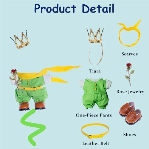 6PCS Princeling Doll Clothes Set For LABUBU Dolls – Green Suit With Crown, Yellow Scarf, Belt, Shoes & Rose Accessory – Fantasy Costume Outfit – Doll Not Included 1 6PCS Princeling Doll Clothes Set For LABUBU Dolls – Green Suit With Crown, Yellow Scarf, Belt, Shoes & Rose Accessory – Fantasy Costume Outfit – Doll Not Included