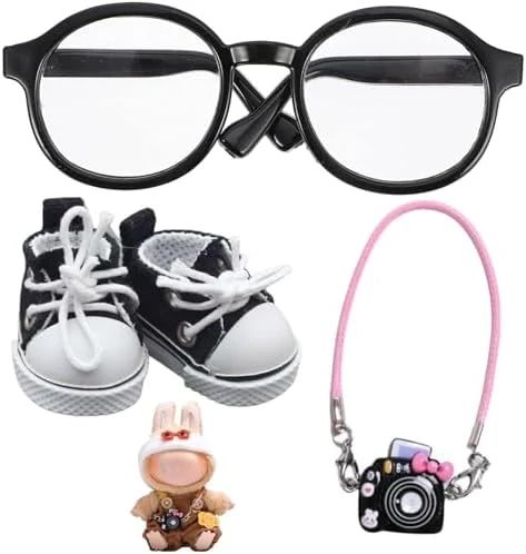 Doll Accessories Set For Labubu Included Mini Glasses, Camera And Mini Shoes For Doll, Dress Up Accessories For 17cm Doll, Mini Costume Supplies For Doll (Black) 5 Doll Accessories Set For Labubu Included Mini Glasses, Camera And Mini Shoes For Doll, Dress Up Accessories For 17cm Doll, Mini Costume Supplies For Doll (Black) - Image 5