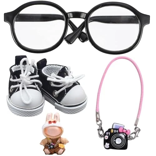 Doll Accessories Set For Labubu Included Mini Glasses, Camera And Mini Shoes For Doll, Dress Up Accessories For 17cm Doll, Mini Costume Supplies For Doll (Black) 1 Doll Accessories Set For Labubu Included Mini Glasses, Camera And Mini Shoes For Doll, Dress Up Accessories For 17cm Doll, Mini Costume Supplies For Doll (Black)