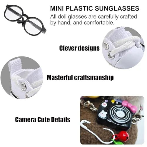 Doll Accessories Set For Labubu Included Mini Glasses, Camera And Mini Shoes For Doll, Dress Up Accessories For 17cm Doll, Mini Costume Supplies For Doll (Black) 2 Doll Accessories Set For Labubu Included Mini Glasses, Camera And Mini Shoes For Doll, Dress Up Accessories For 17cm Doll, Mini Costume Supplies For Doll (Black) - Image 2