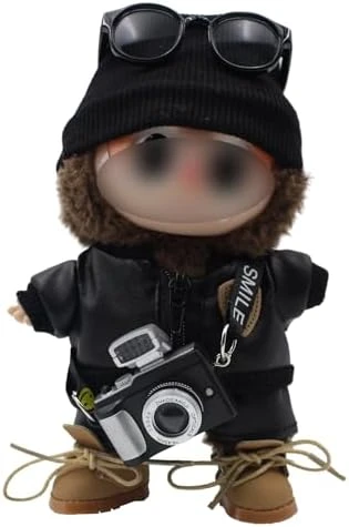 Original Design Doll Clothes Black Whole Set For 17cm Labubu With Hat,Jacket,Pants,Camera,Shoes(NO Doll) 4 Original Design Doll Clothes Black Whole Set For 17cm Labubu With Hat,Jacket,Pants,Camera,Shoes(NO Doll) - Image 4