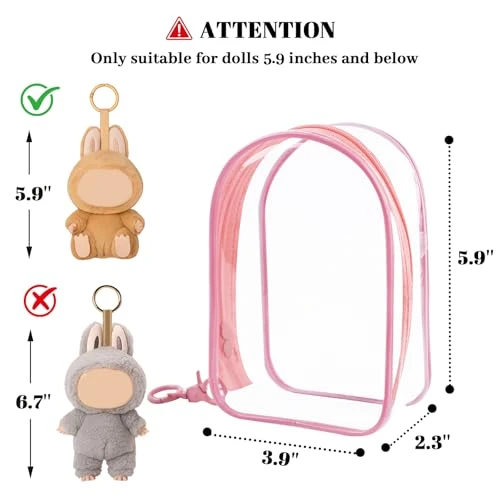 Protective Case For Plush Doll, Clear Hanging Display Case, Crossbody Doll Storage Bag, PVC Storage Case Cover For Figures, Dolls (Pink) 2 Protective Case For Plush Doll, Clear Hanging Display Case, Crossbody Doll Storage Bag, PVC Storage Case Cover For Figures, Dolls (Pink) - Image 2