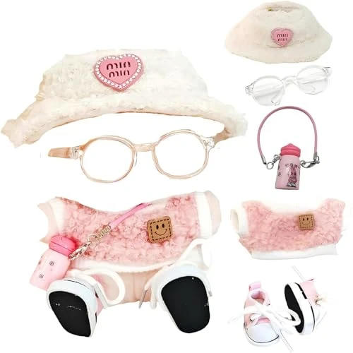 Clothes For Labub, 5-Piece 17cm Clothes For Labub Set With Accessories – Includes Light Pink Velvet Heart Hat, Mini Camera, Glasses & Canvas Shoes (Doll Not Included)(A) 1 Clothes For Labub, 5-Piece 17cm Clothes For Labub Set With Accessories – Includes Light Pink Velvet Heart Hat, Mini Camera, Glasses & Canvas Shoes (Doll Not Included)(A)