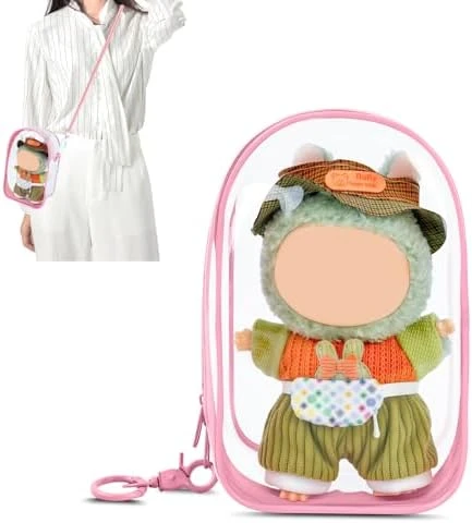 Protective Case For Plush Doll, Clear Hanging Display Case, Crossbody Doll Storage Bag, PVC Storage Case Cover For Figures, Dolls (Pink) 9 Protective Case For Plush Doll, Clear Hanging Display Case, Crossbody Doll Storage Bag, PVC Storage Case Cover For Figures, Dolls (Pink) - Image 9