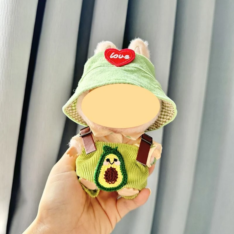 Pendant Button Knitted Sweater Labu Hat Replacement Kit (Avocado Overalls Two-Piece Set + Green Love Hat)